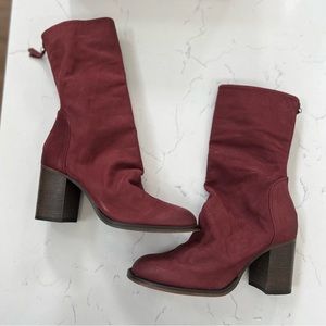 Free People Boots - Elle Block Heel Boots Bordeaux Nubuck Leather Size 8.5 or 39
